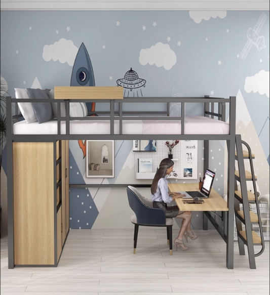 Elevate Your Lifestyle: Full Solid Wood Loft Bed with Bed, Desk, and Wardrobe - Hassle-Free Delivery & Installation Included