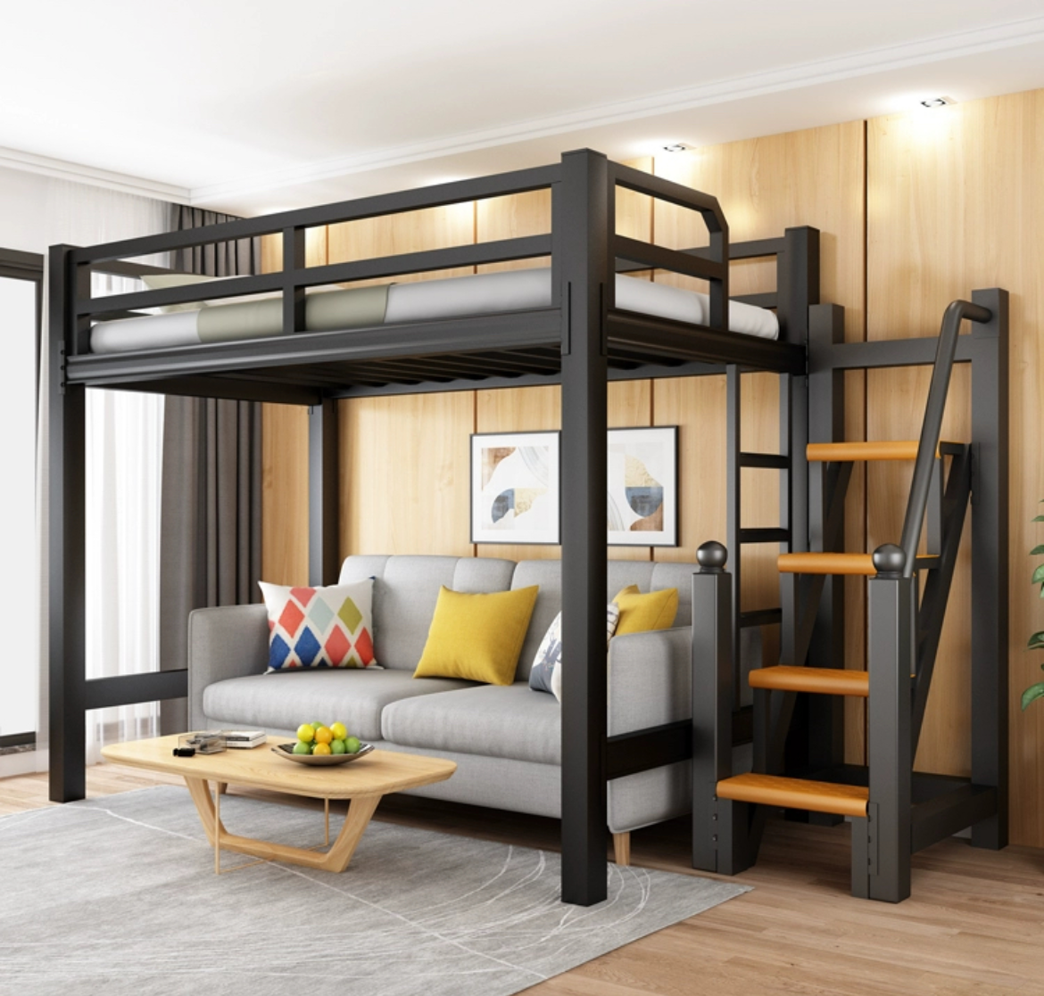 Your Space, Elevated: Adult Iron Frame Bed with Step Ladder – Perfect for Student and Helper's Room, Delivered and Installed!