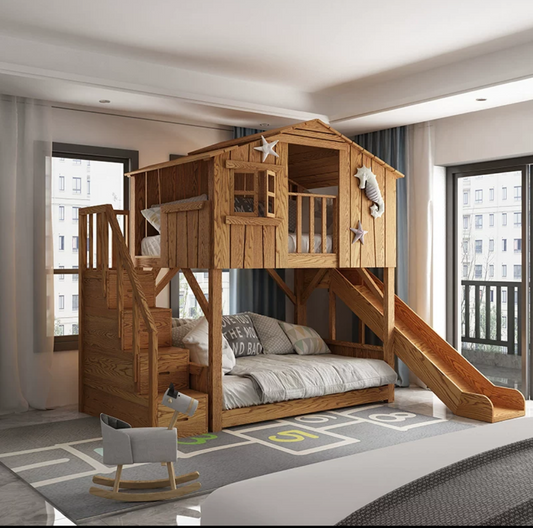 Climb, Slide, and Dream: All Solid Wood Treehouse Bed - A Magical Space for Your Children