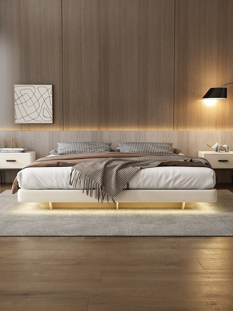 Experience the Future of Bed Design, Suspended Genuine Leather Bed - Light Luxury at its Finest.