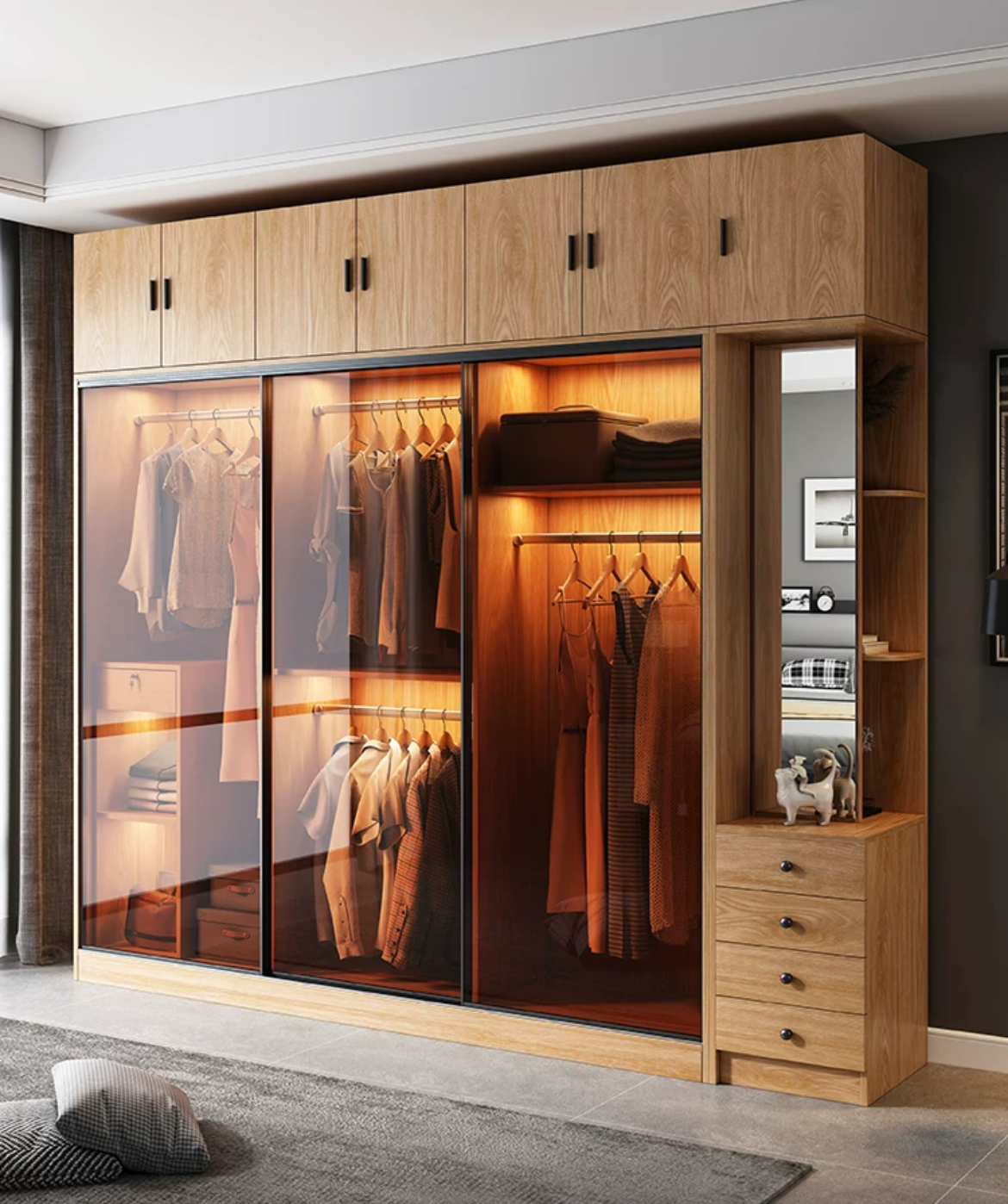 Modern Minimalism: Small Apartment Sliding Door Wardrobe with Light Luxury Touches