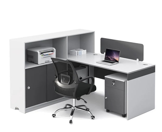 Versatile Modern Office Desk & Chair Combos for 2/4/6 Personnel including Cabinet and Chair.