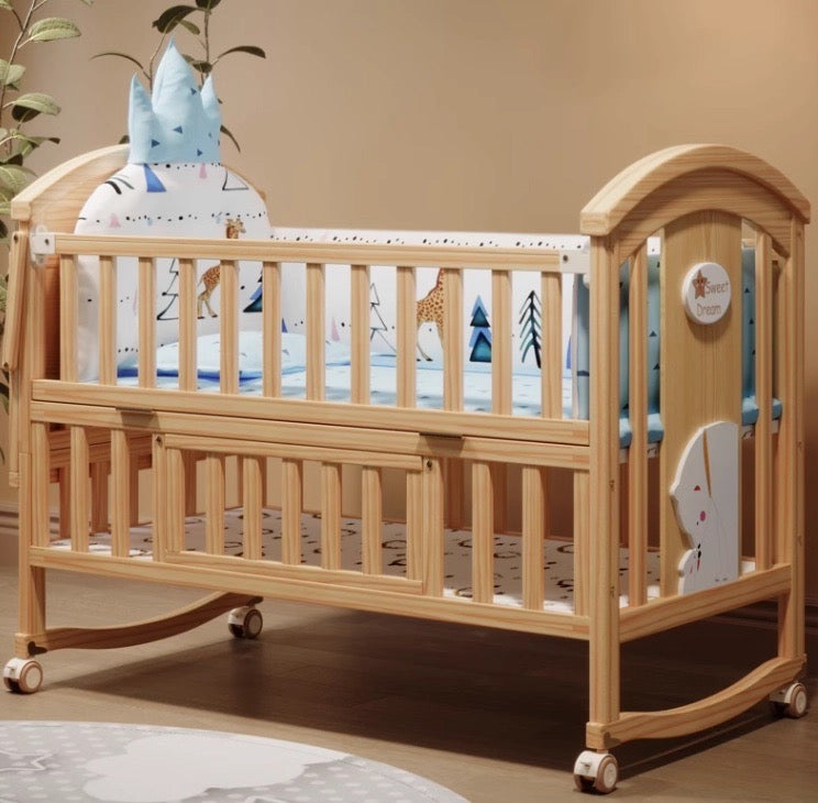 Experience Ultimate Baby Comfort with Our Multifunctional Solid Wood Cradle Bed