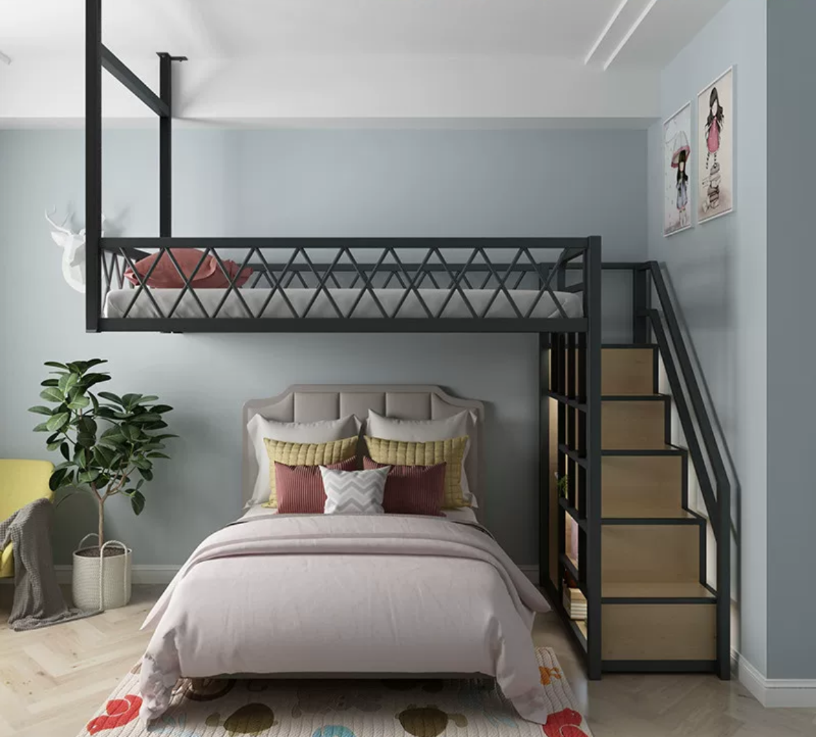 Maximize Your Space: Iron Art Duplex Loft with Modern Loft Bed - Delivered and Assembled with Care!