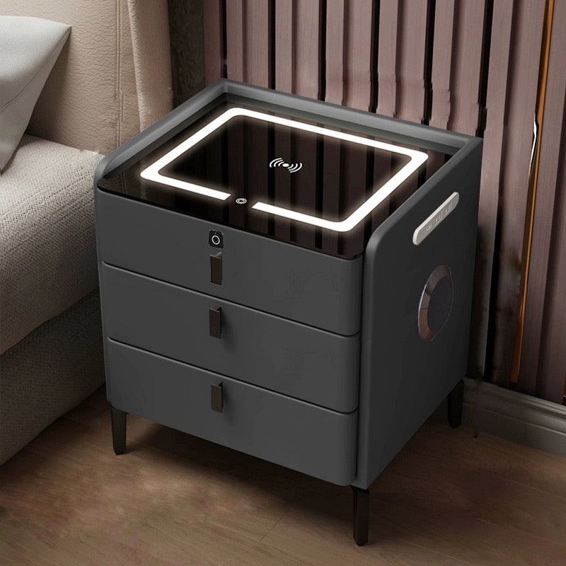 Smart Bedside Table: Modern Design, Wireless Charging, Bluetooth Audio, and Storage