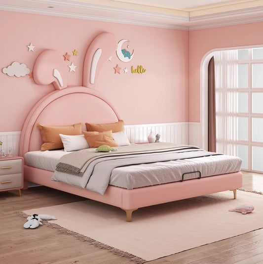 Solid Wood Elegance: The Leather Bed Fit for Your Little Princess - We Deliver, We Install!