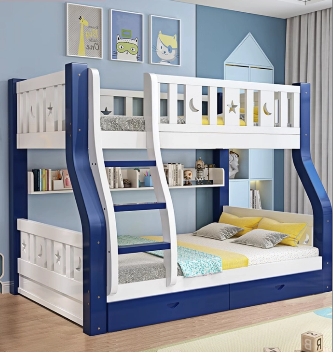 Family Comfort Redefined: Full Solid Wood Mother Bed with Upper and Lower Bunks