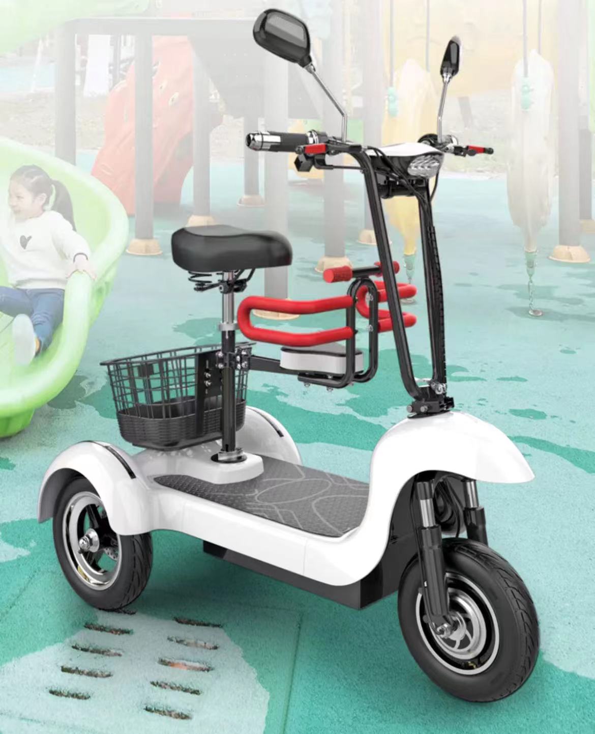 Folding Electric Tricycle for Women and Children - Ideal for Elderly and Parent-Child Activities with a miximum power of 500w and 48v battery