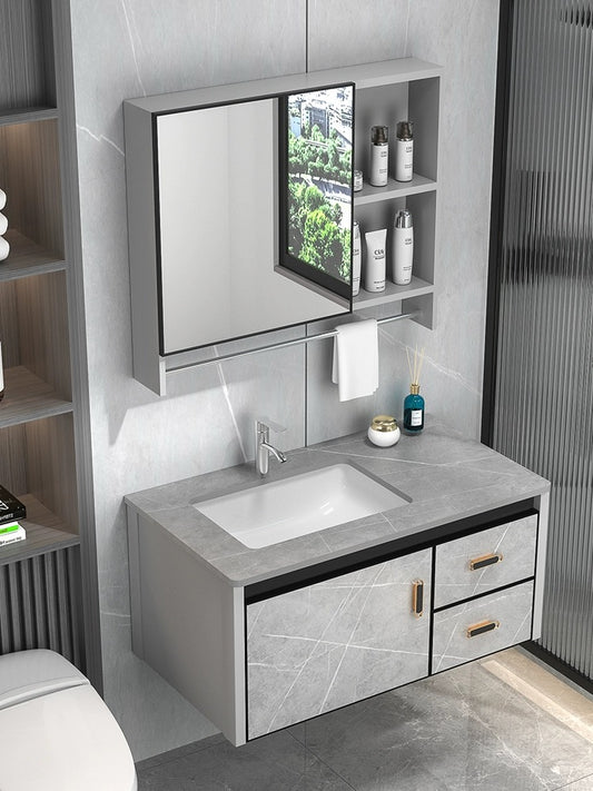 Modern Minimalist Space Aluminum Bathroom Cabinet: Elevate Your Bathroom with Integrated Ceramic Wash Basin Perfection!