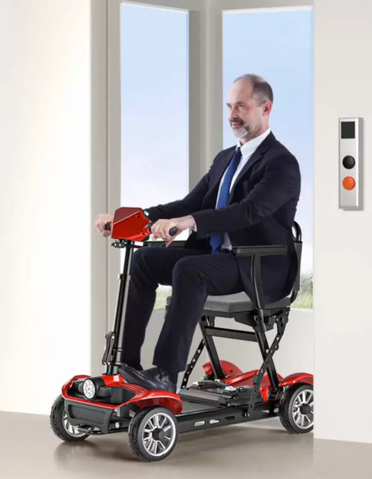 Germany's Auchton high-end mobility scooter for the elderly is a four-wheeled, small, lightweight and foldable electric vehicle with a maximum power of 250w and a 24v battery voltage