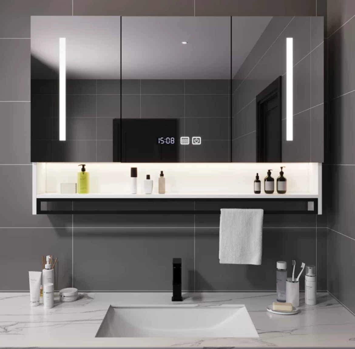 Elegance and Innovation Combined: Wall-Mounted Vanity Mirror with Light and Defogging