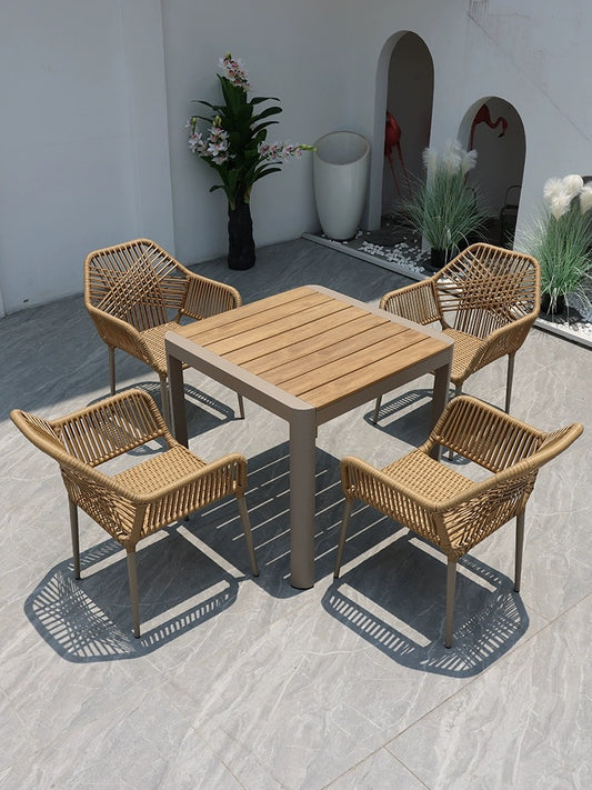 Redefine Outdoor Elegance: The All-Weather Rattan Table and Chair Set with Umbrella - Your Gateway to Stylish Courtyard Living