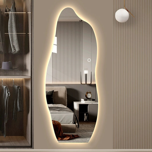 Shape Your Style: Frameless Full-Body Fitting Mirror with Irregular Design and LED