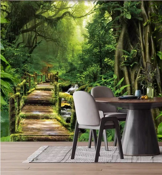 Immerse in Nature's Beauty: 3D Forest Scenery Wallpaper for Living Rooms, Waterproof and Perfect for Broadcast Backgrounds