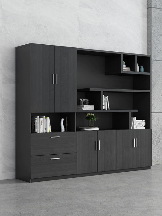 High-Quality Office File Cabinet & Bookcase Combo: Wooden Information Cabinet for Boss Room, Elegant Background, and Efficient Storage.240*40*200cm