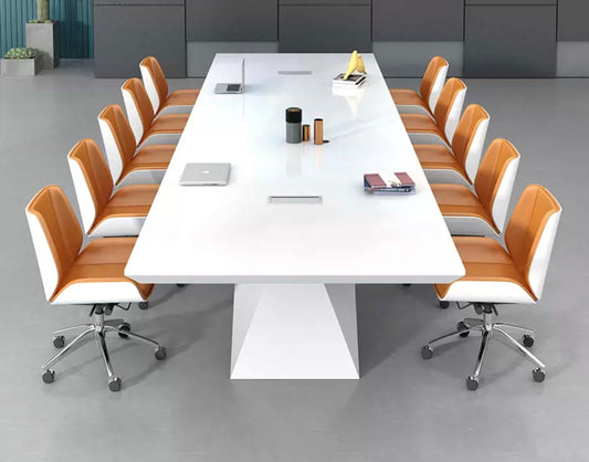 Pure Elegance: White Painted Modern Office Conference Table & 18 Chair Ensembled set