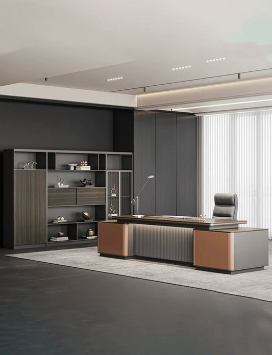 Executive Excellence: High-End President/Boss Desk & Leather Chair Combination