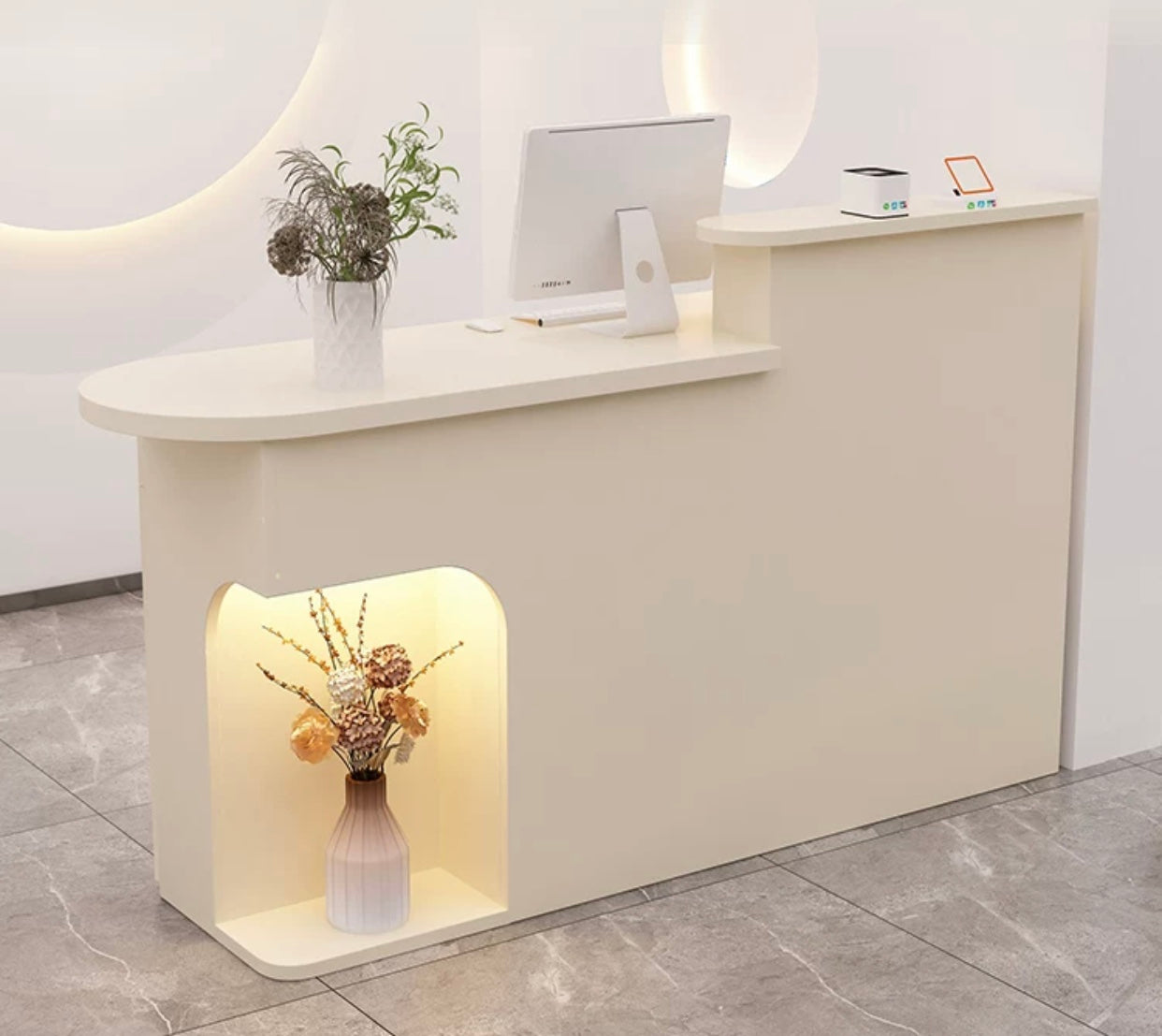 Cream Style Small Bar Table with Illuminated Design: suitable for Clothing Stores, Cashier Areas, Beauty Salons, and Reception Desks.100*50*105cm