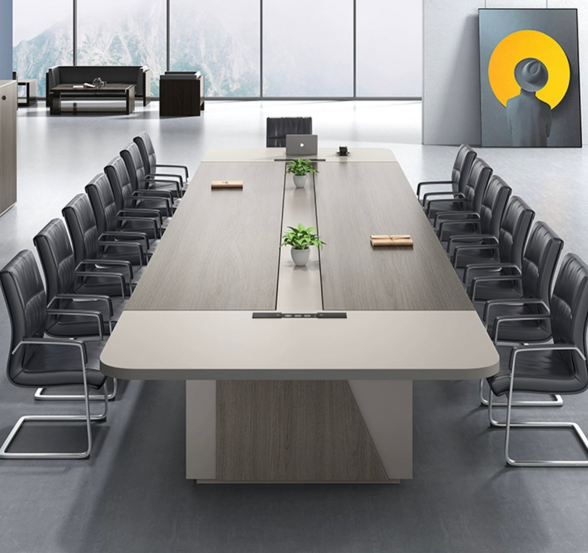 Streamlined Excellence: Modern Office Furniture Conference Table & 22 Chair Set.