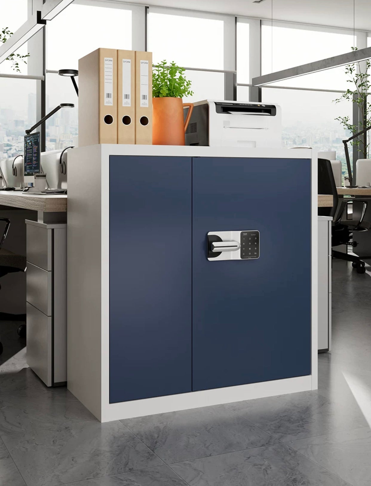 Electronic Safe File Cabinet: Office Storage with Password and Fingerprint Lock, Iron Construction, Low Cabinet Design