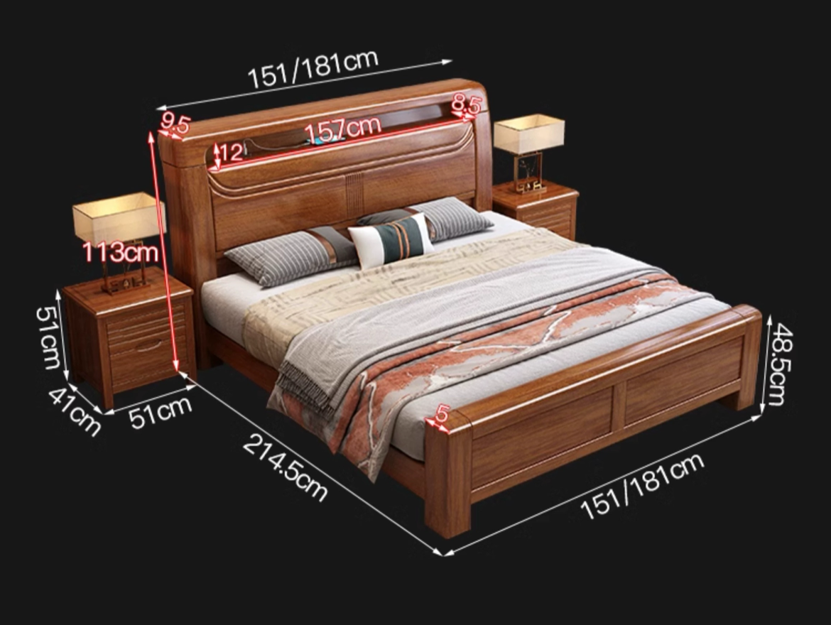 Modern Walnut Wood Double Bed with Storage - Delivered and Assembled Just for You