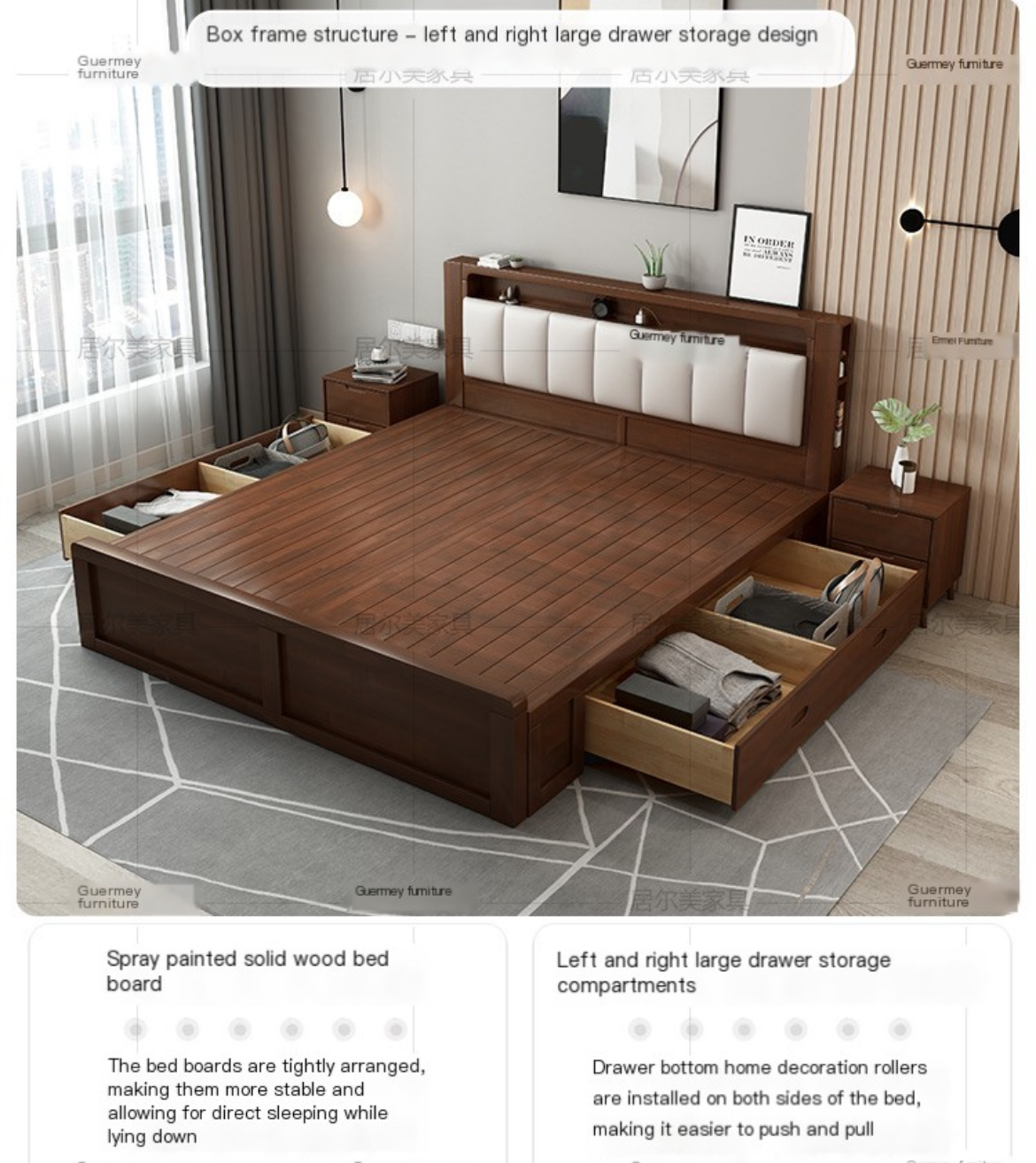 Simplify Your Life: Nordic Solid Wood Storage Bed - Modern, Spacious, Delivered to your Doorstep and installed for you