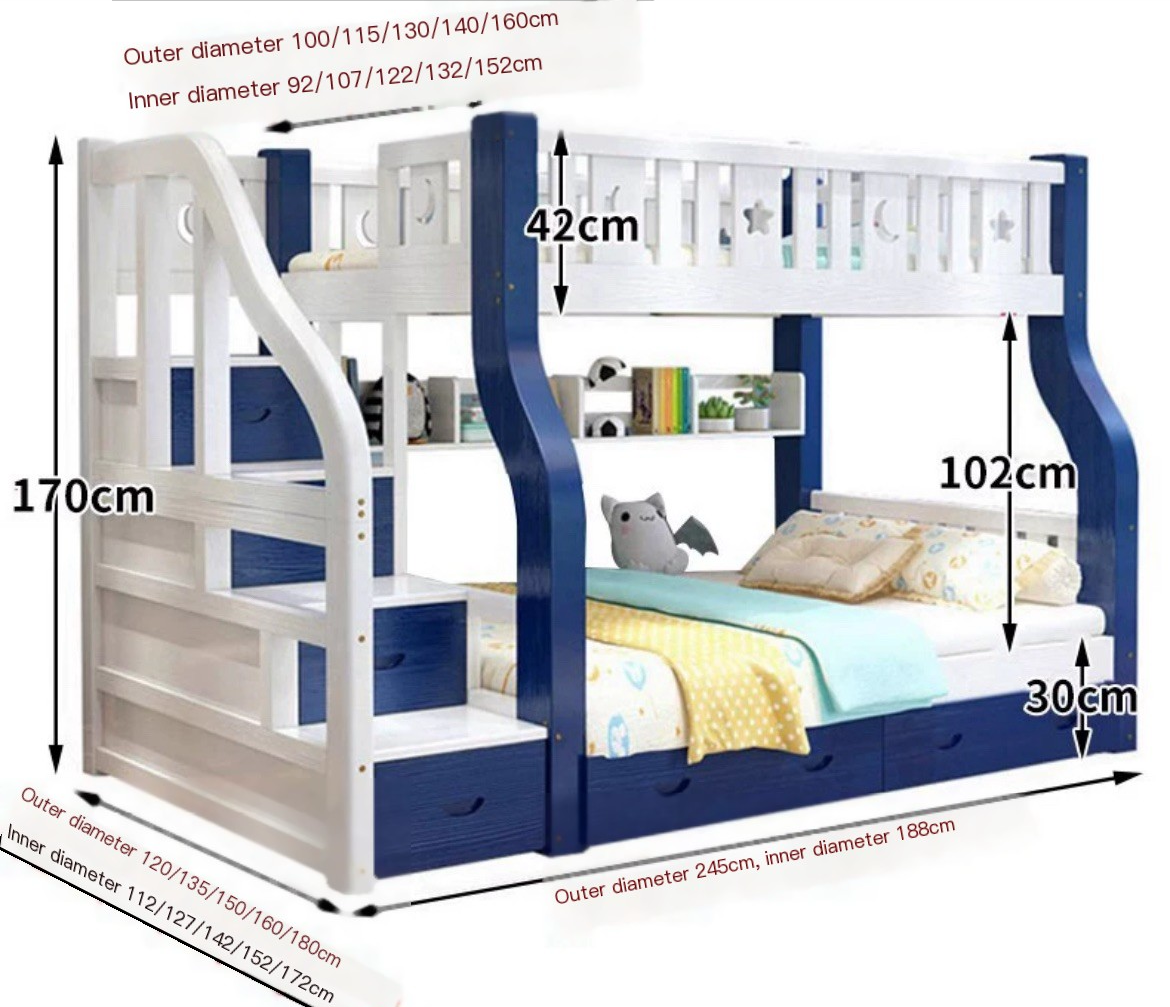 Family Comfort Redefined: Full Solid Wood Mother Bed with Upper and Lower Bunks