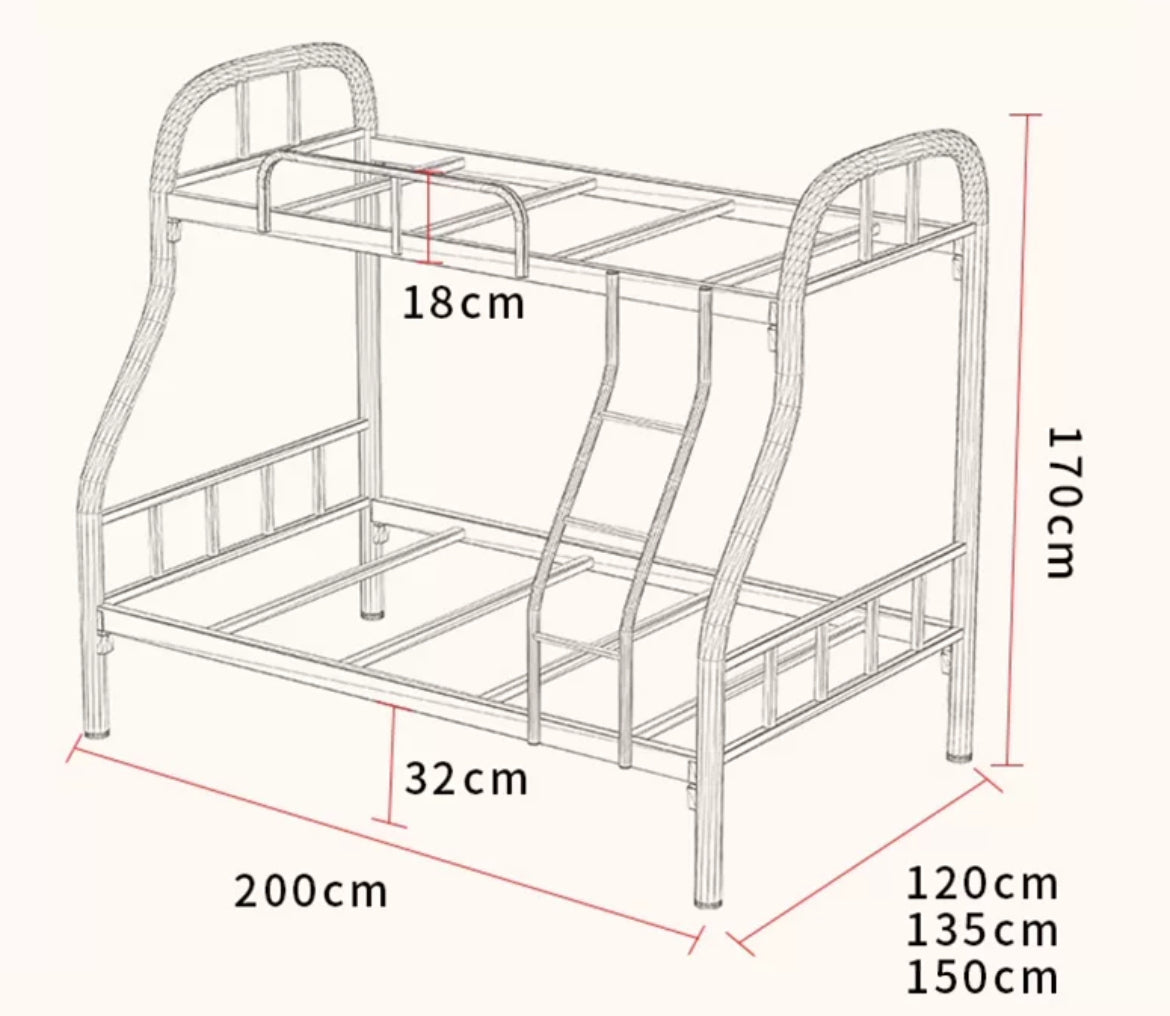 Maximize Space with our Iron Art High and Low Bed - A Mother Bed with Upper-Lower Bunks perfect for Families