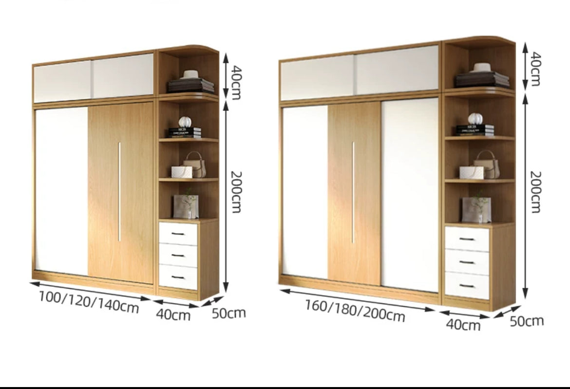 Affordable Storage Solution: Solid Wood Three-Door Wardrobe with Sliding Doors