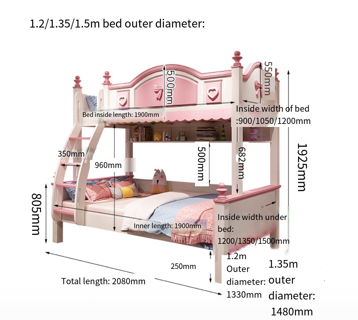 Children's Up and Down Princess Bed with Detachable Slide - Delivered and Installed