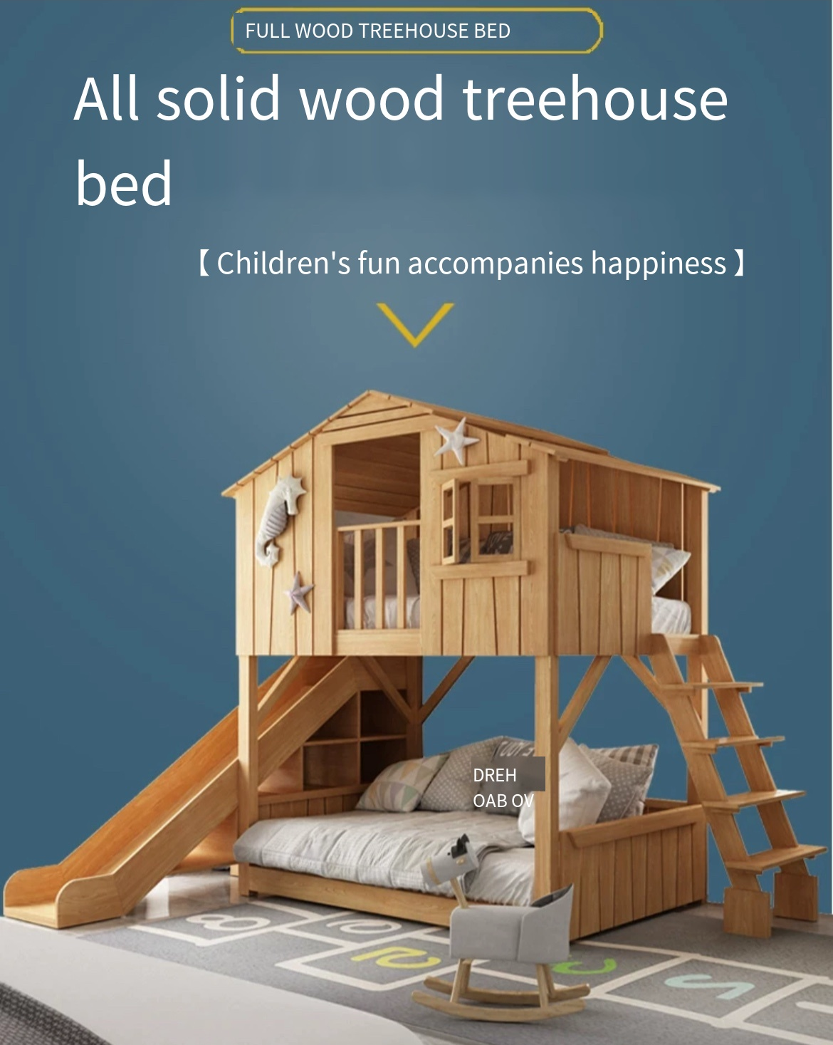 Climb, Slide, and Dream: All Solid Wood Treehouse Bed - A Magical Space for Your Children