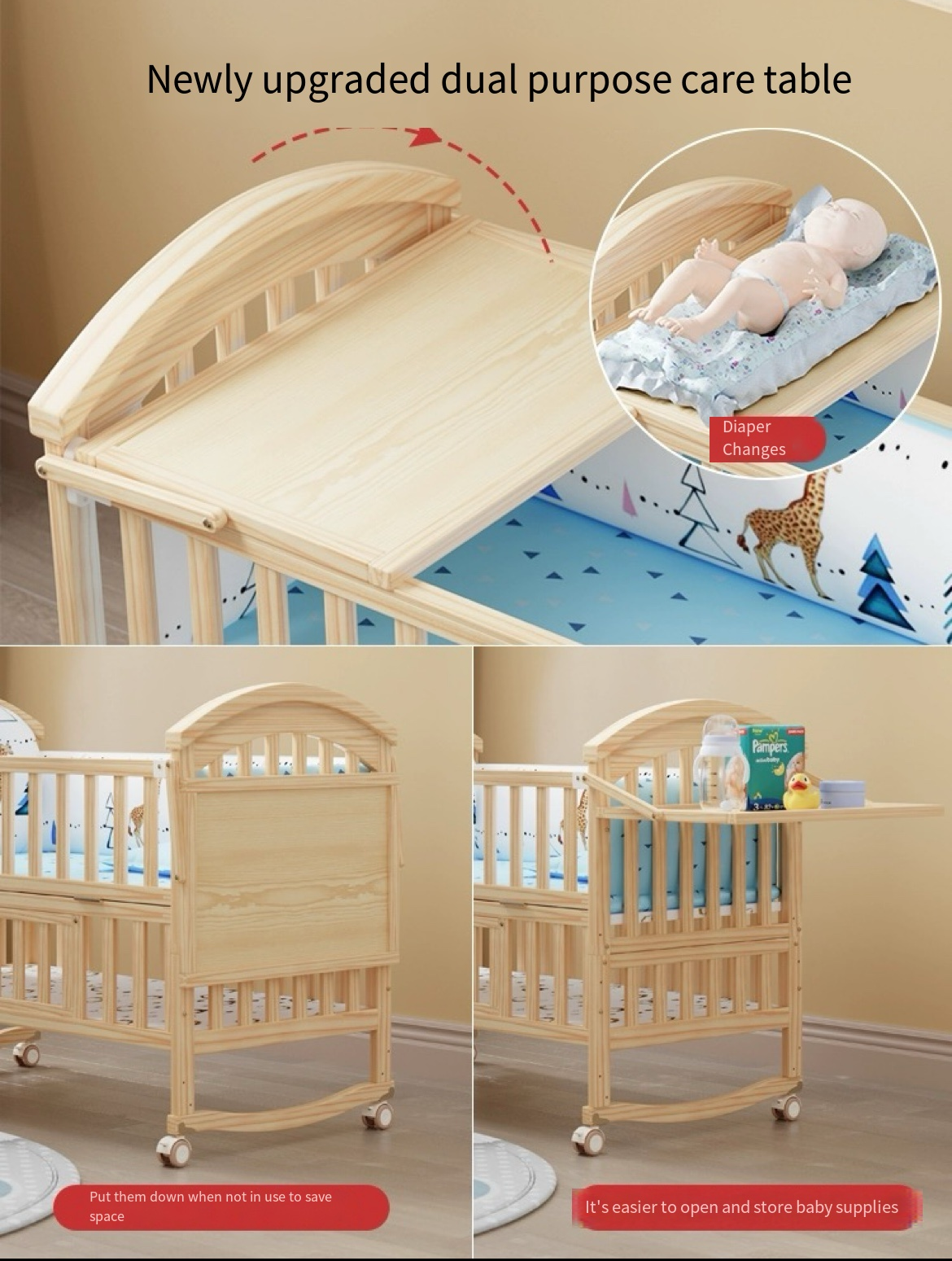 Experience Ultimate Baby Comfort with Our Multifunctional Solid Wood Cradle Bed