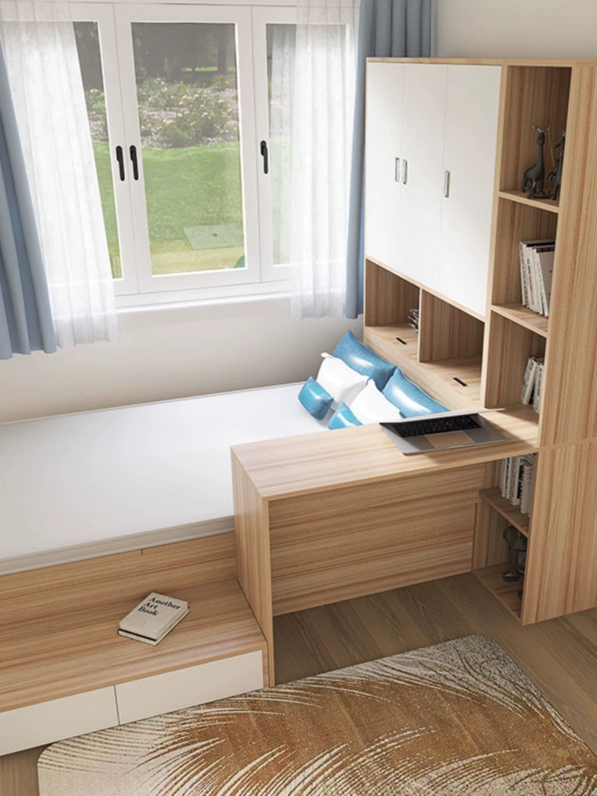 Smart Living Simplified: Customized Integrated Bed with Foot Cabinet, Bookshelf, and Desk - We Handle Delivery and Installation