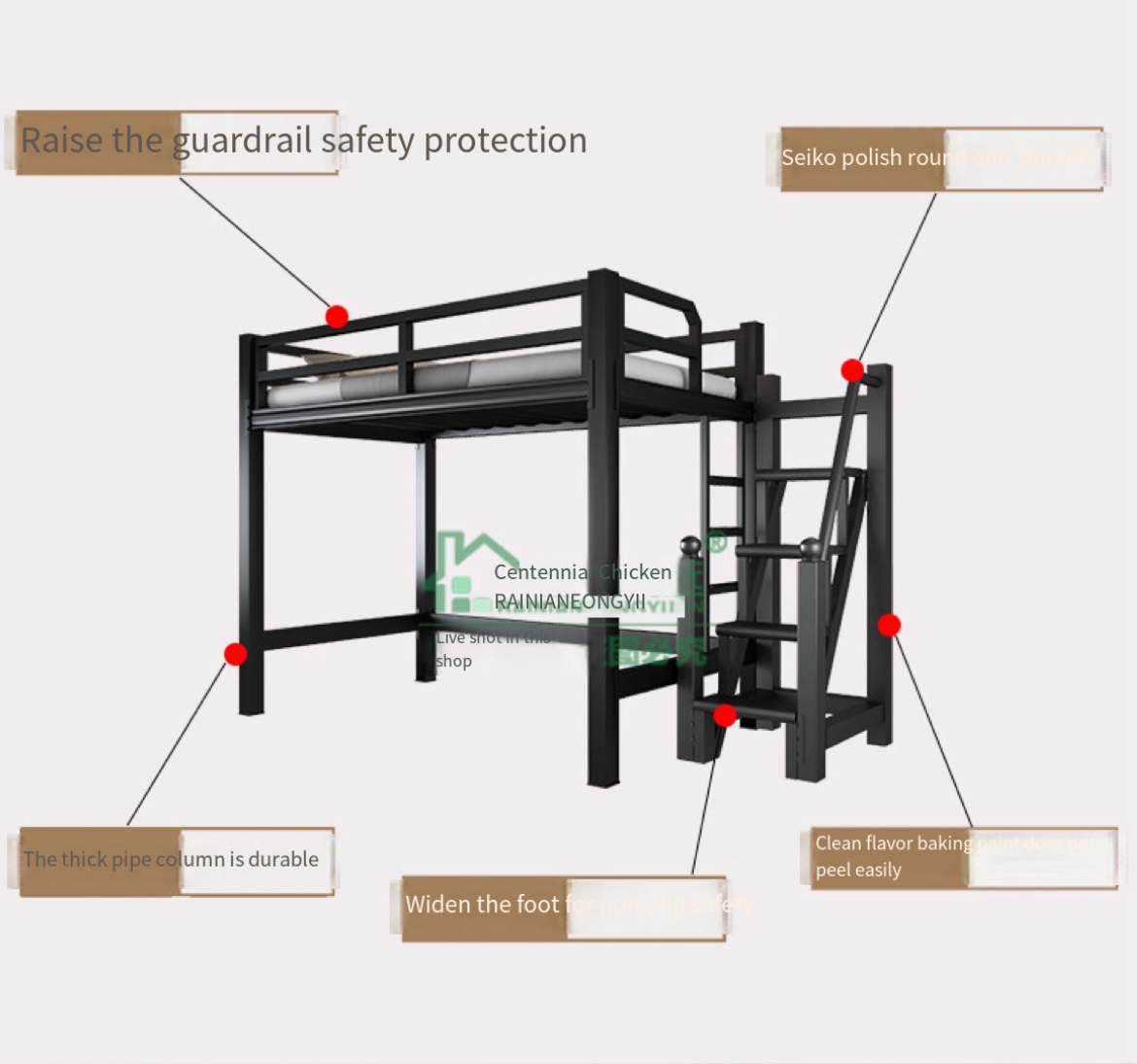 Your Space, Elevated: Adult Iron Frame Bed with Step Ladder – Perfect for Student and Helper's Room, Delivered and Installed!