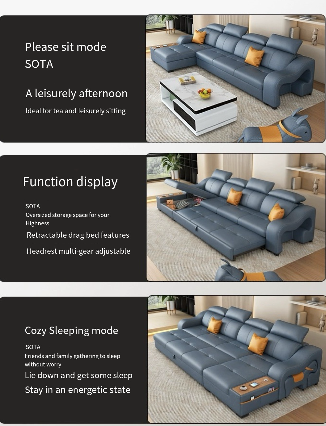 Smart Design, Easy Living: Wash-Free Fabric Sofa Bed with Storage