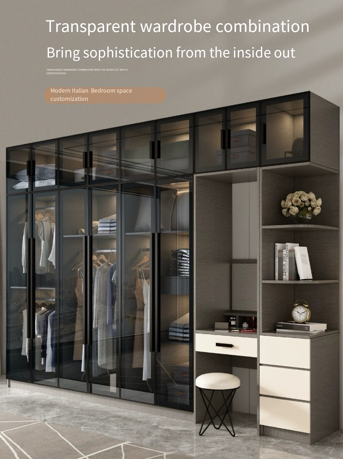 Modernize Your Bedroom with our Light Luxury Glass Wardrobe