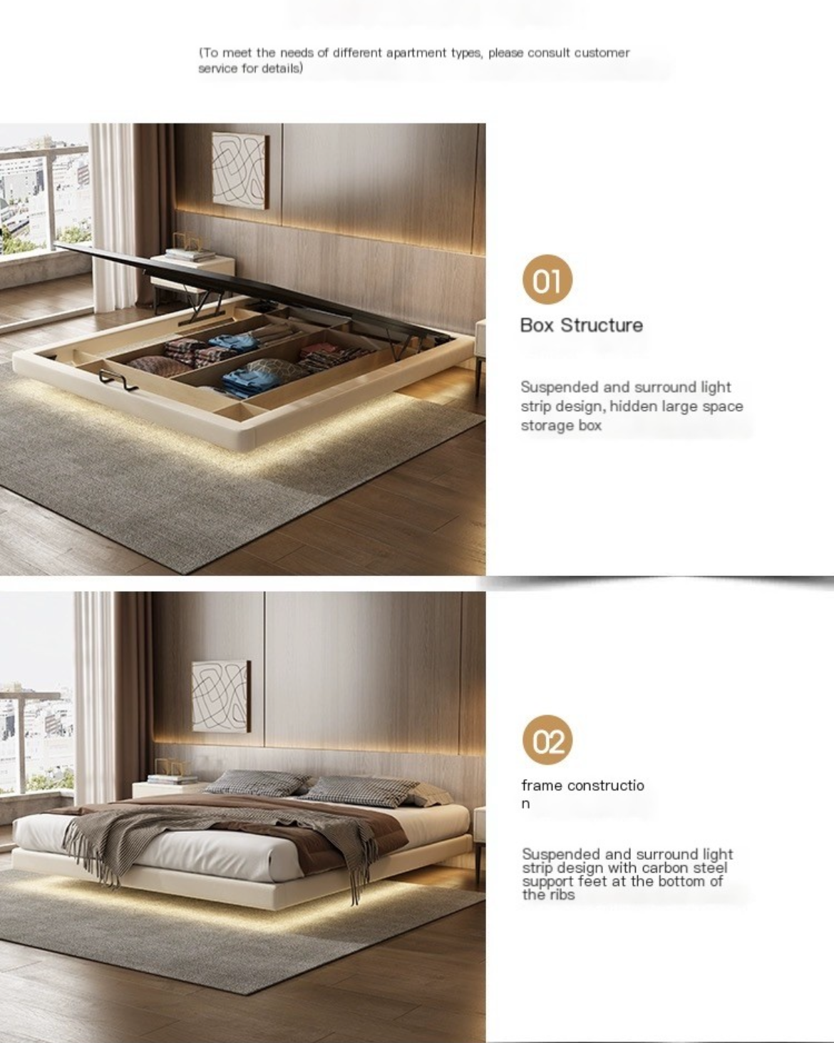 Experience the Future of Bed Design, Suspended Genuine Leather Bed - Light Luxury at its Finest.