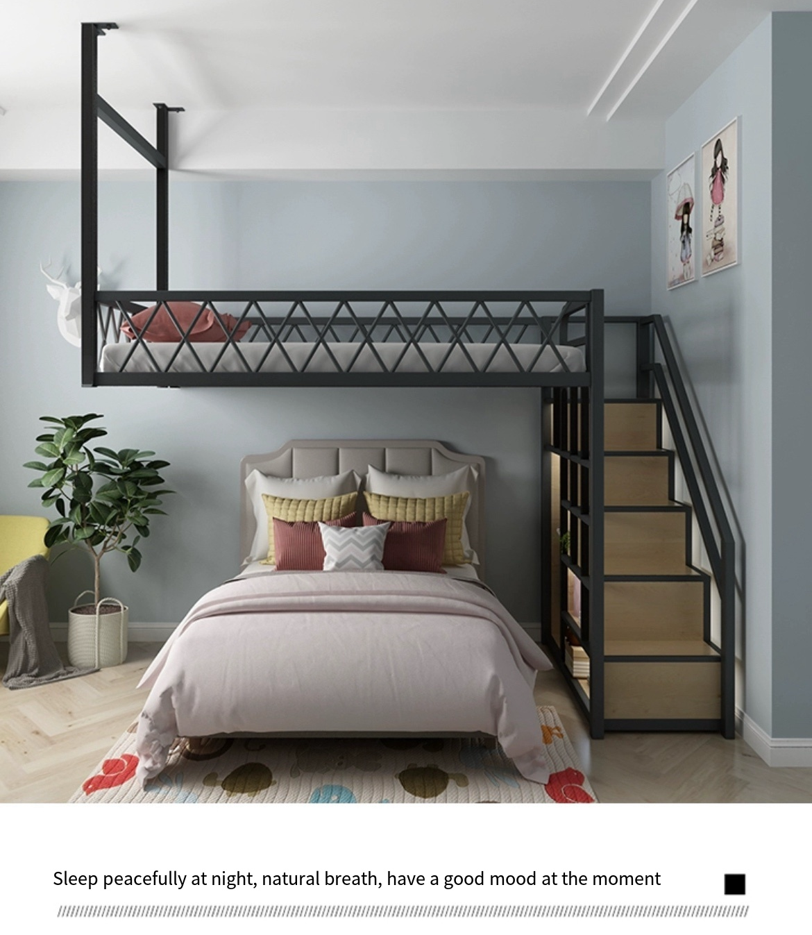 Maximize Your Space: Iron Art Duplex Loft with Modern Loft Bed - Delivered and Assembled with Care!