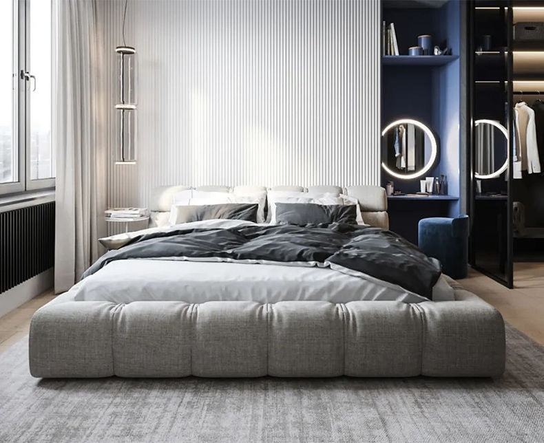 Elevate Your Sleep: Modern Nordic Fabric Bed with Italian Solid Wood Tatami. Delivered and installed for you