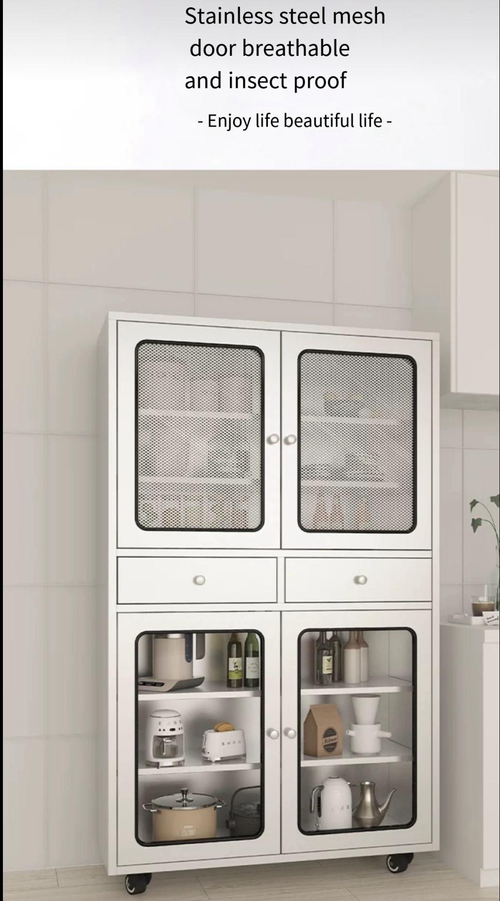 Sleek and Organized: 304 Stainless Steel Kitchen Cupboard with Drawer.