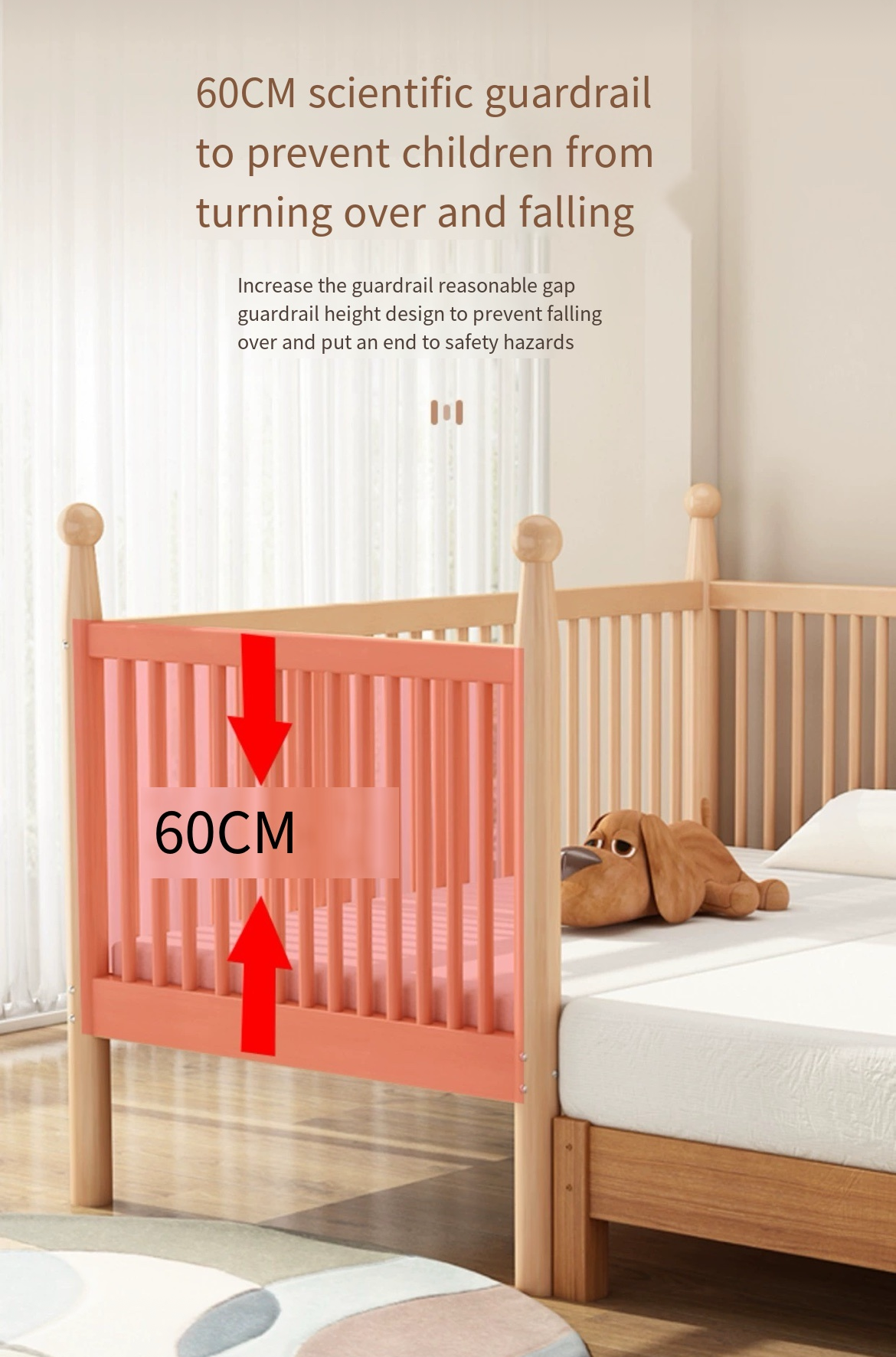 Safety First: Beech Children's Bed with Guardrail - Installation & Delivery Included