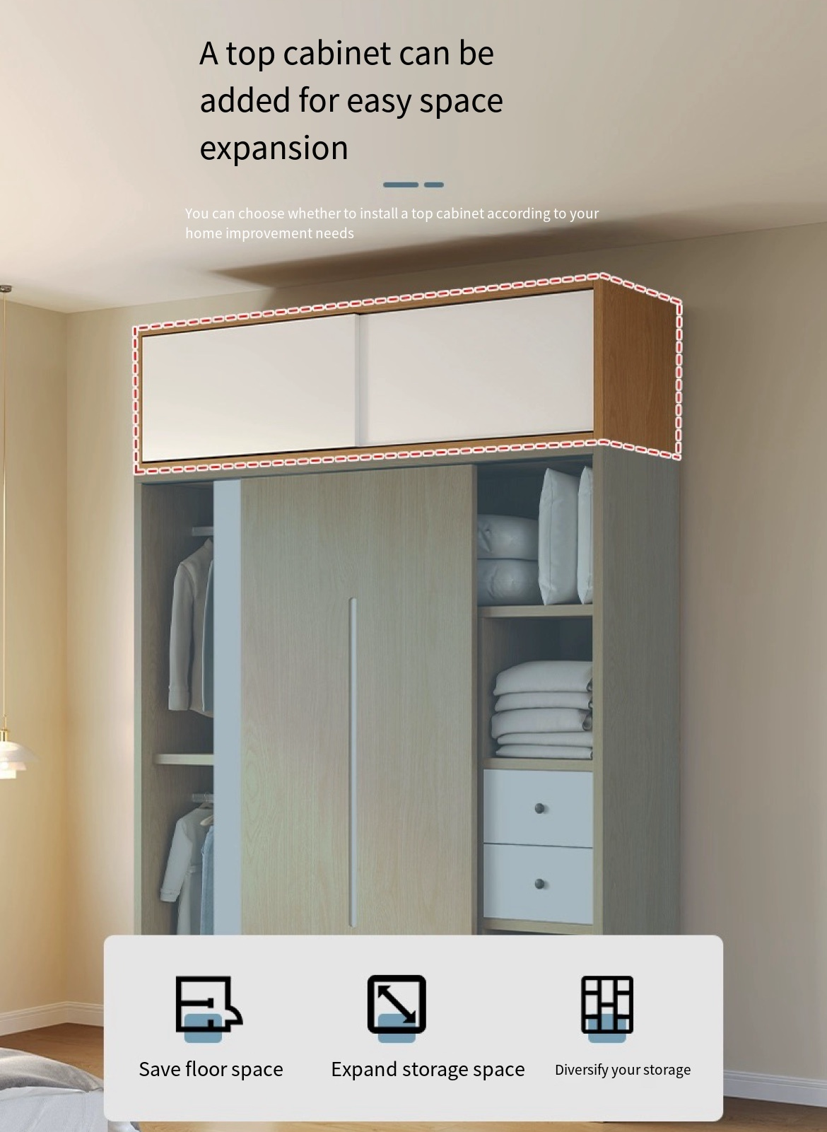 Affordable Storage Solution: Solid Wood Three-Door Wardrobe with Sliding Doors