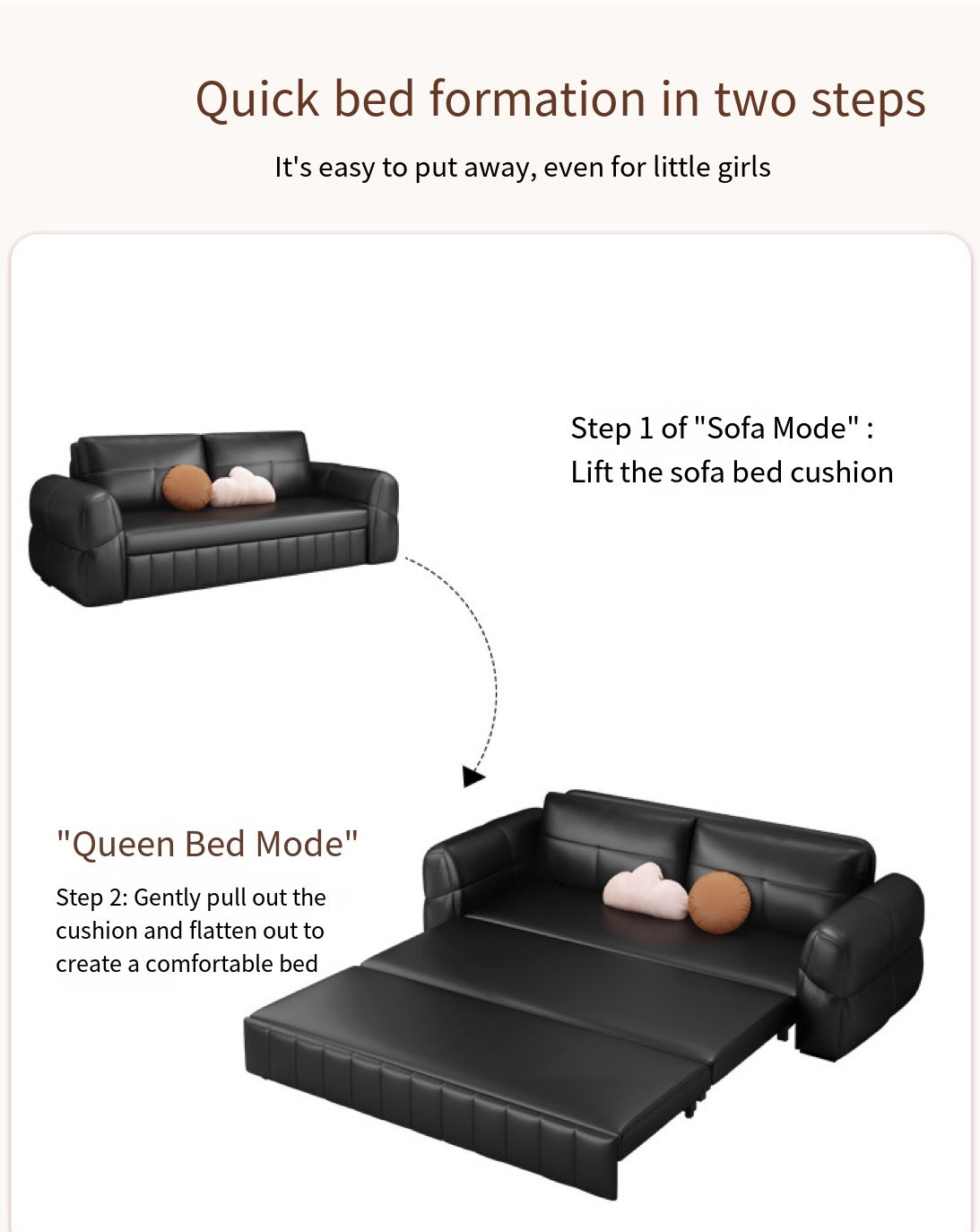 Multi-Functional Space Saving Black Sofa Bed for Compact Living Rooms