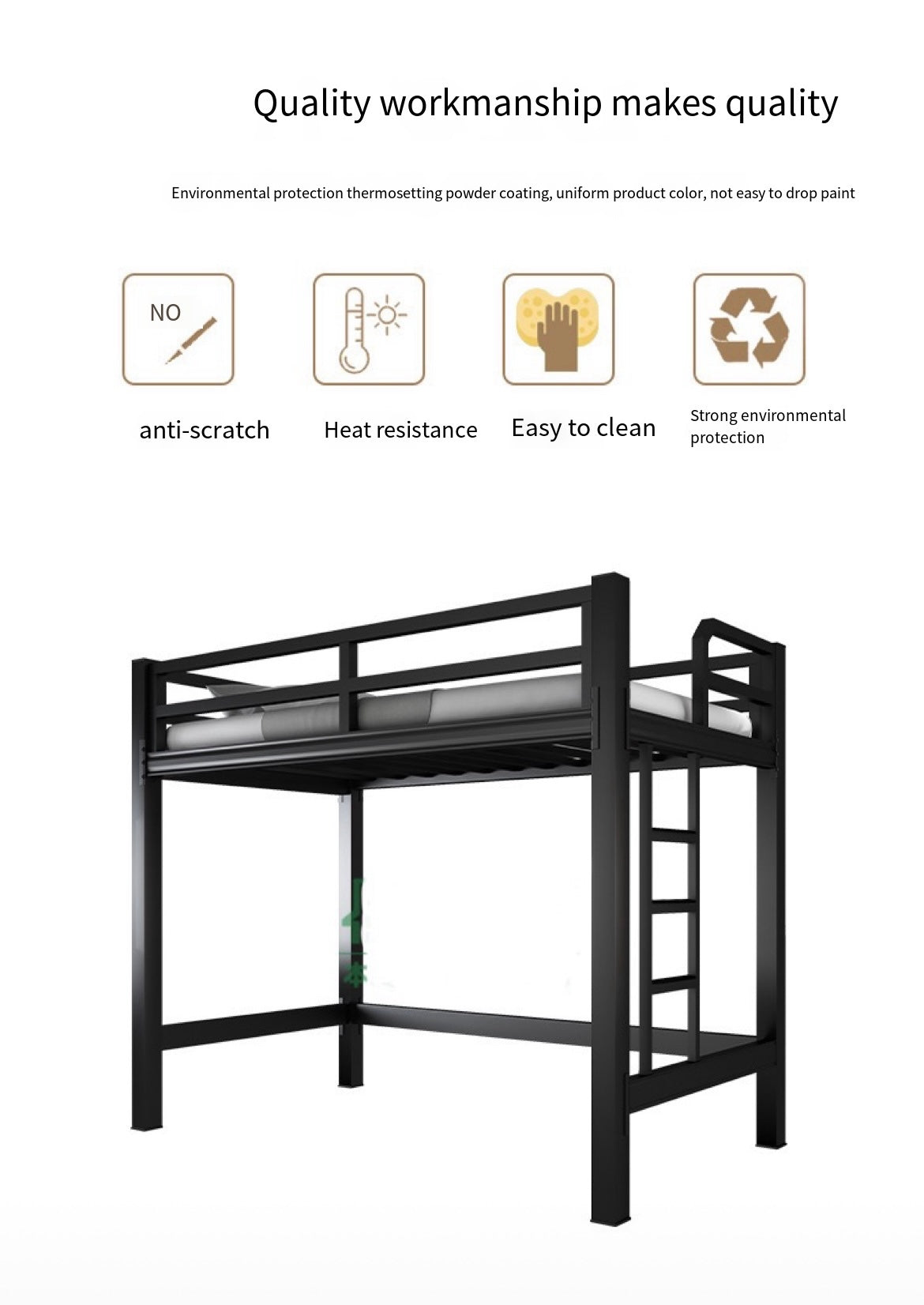 Your Space, Elevated: Adult Iron Frame Bed with Step Ladder – Perfect for Student and Helper's Room, Delivered and Installed!