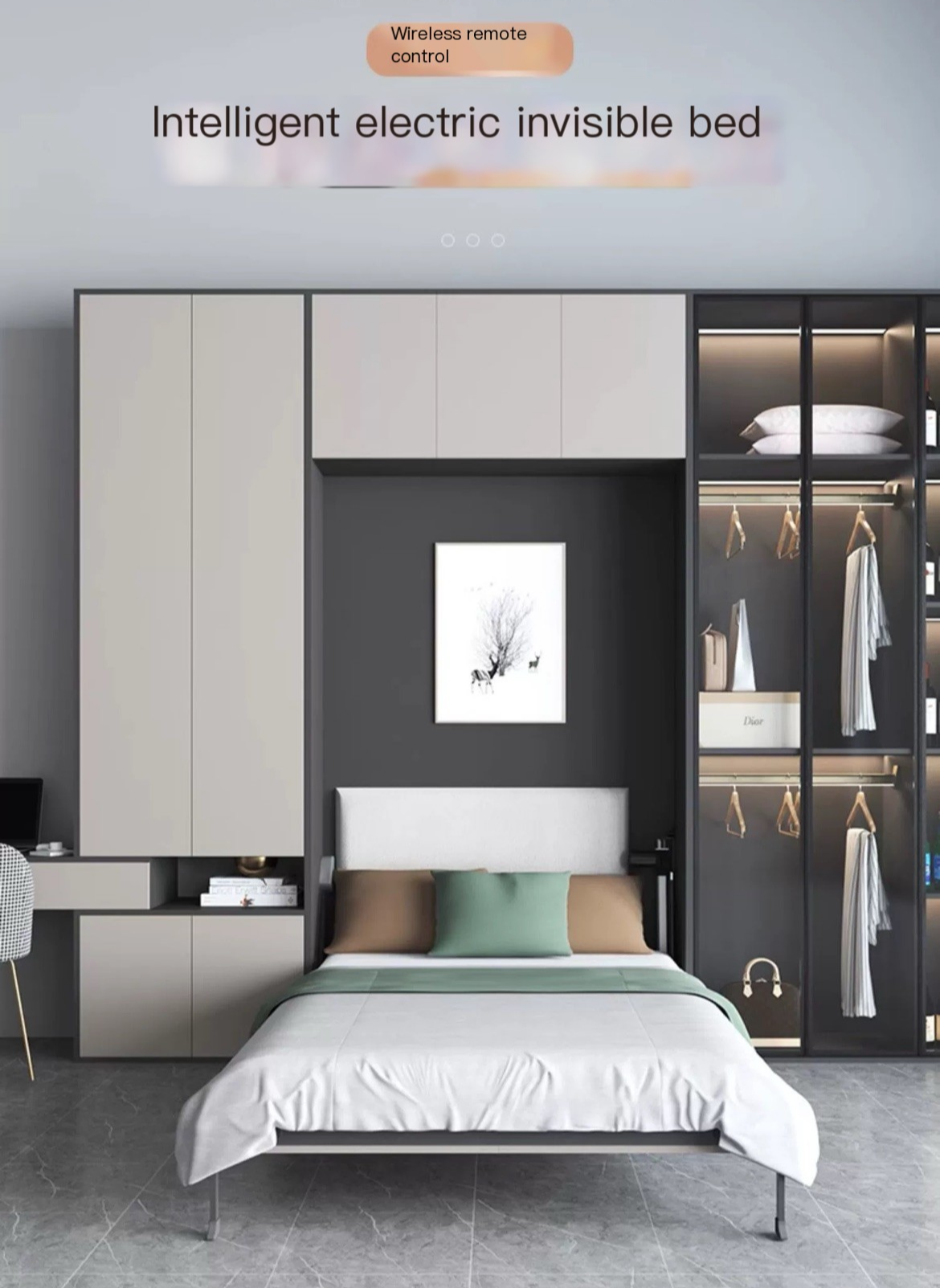 Maximize Your Space: Electric Hidden Murphy Bed & Multi-Functional Wall Cabinet - Delivered and Assembled for Your Convenience