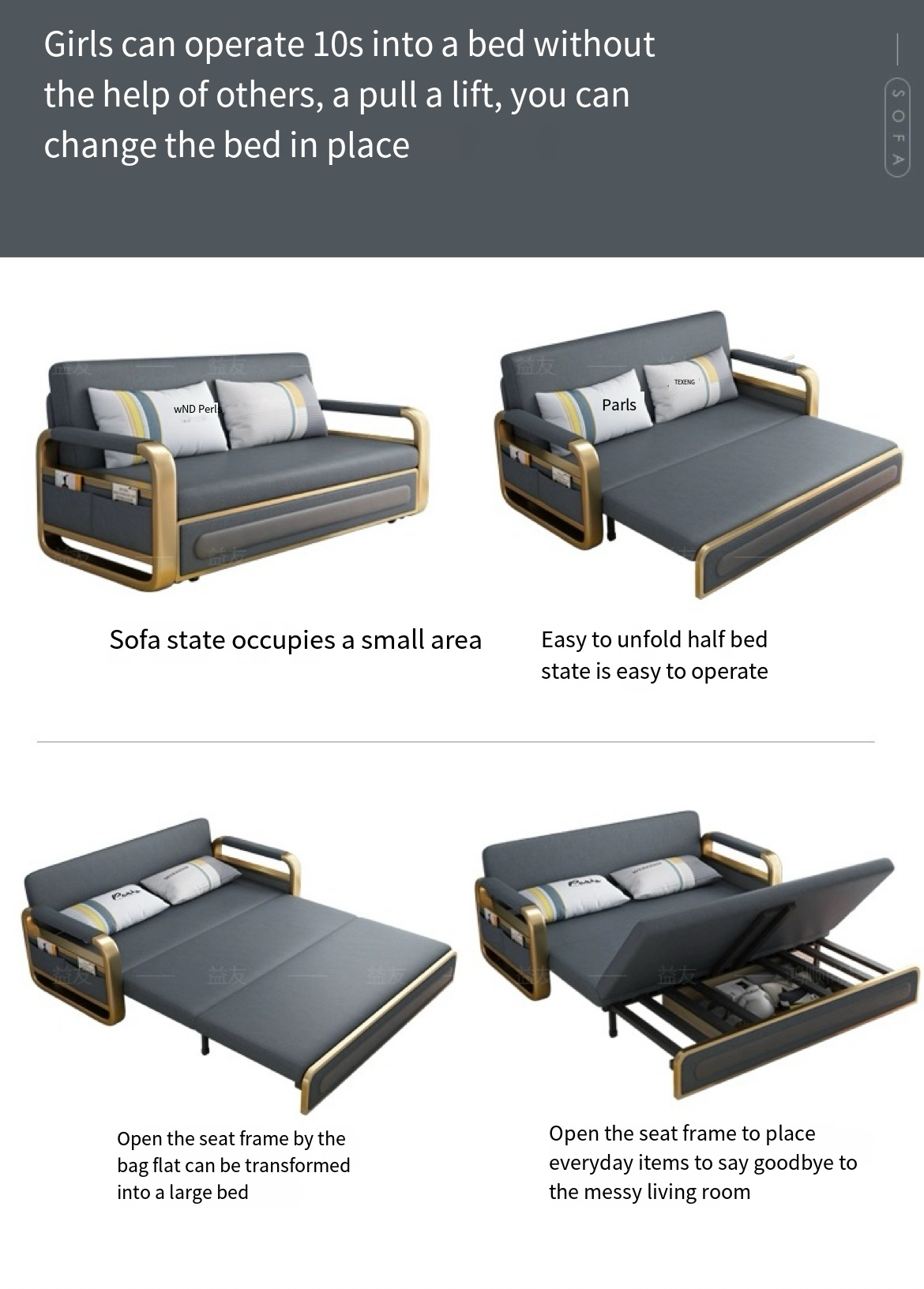 Space-Saving Wonder: Dual-Purpose Sofa Bed with Foldable Storage