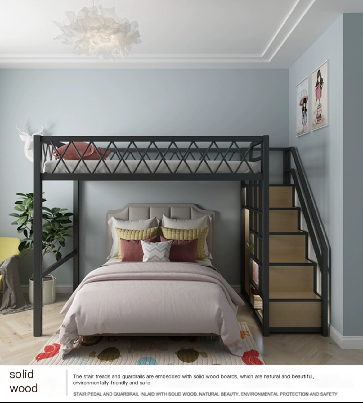 Maximize Your Space: Iron Art Duplex Loft with Modern Loft Bed - Delivered and Assembled with Care!