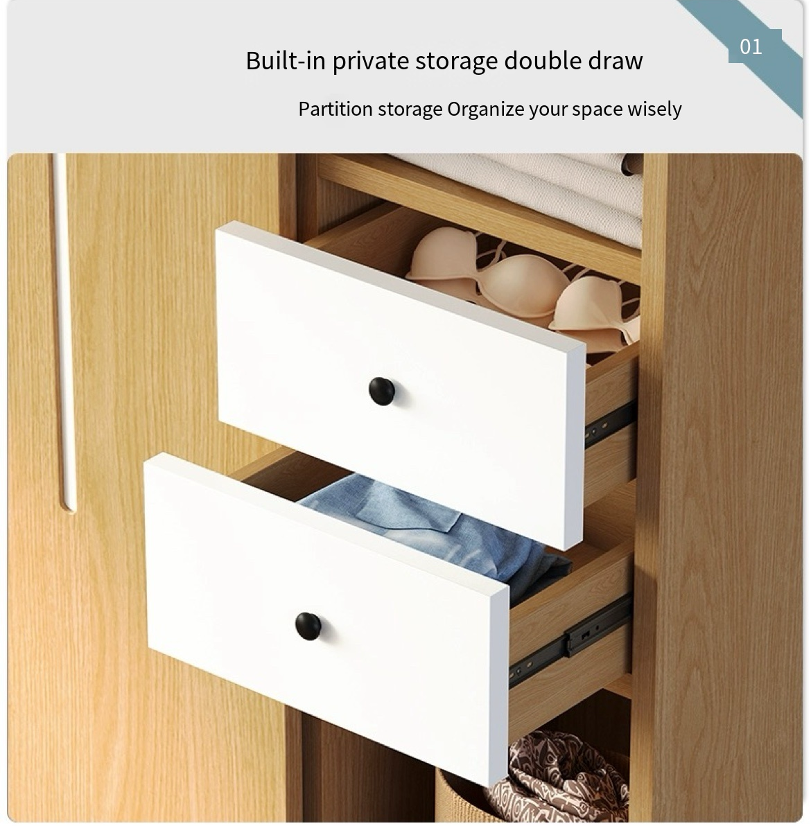 Affordable Storage Solution: Solid Wood Three-Door Wardrobe with Sliding Doors