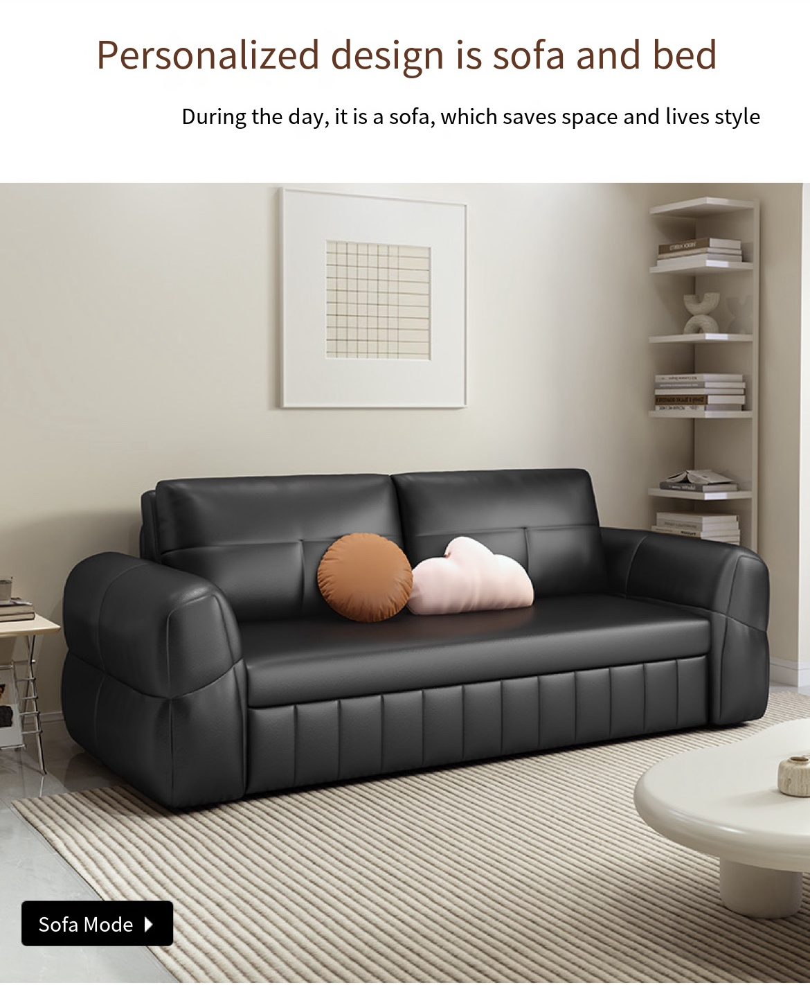 Multi-Functional Space Saving Black Sofa Bed for Compact Living Rooms