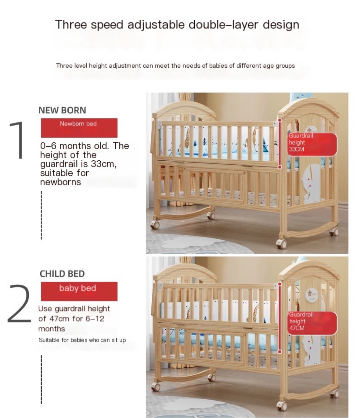 Experience Ultimate Baby Comfort with Our Multifunctional Solid Wood Cradle Bed